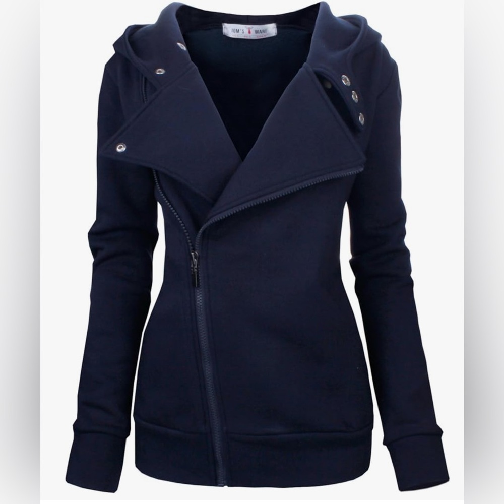 Women's Navy Blue Asymmetrical Zip Hoodie